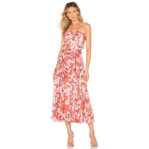 AMUR Floral Strapless Midi Dress - Pink and Orange